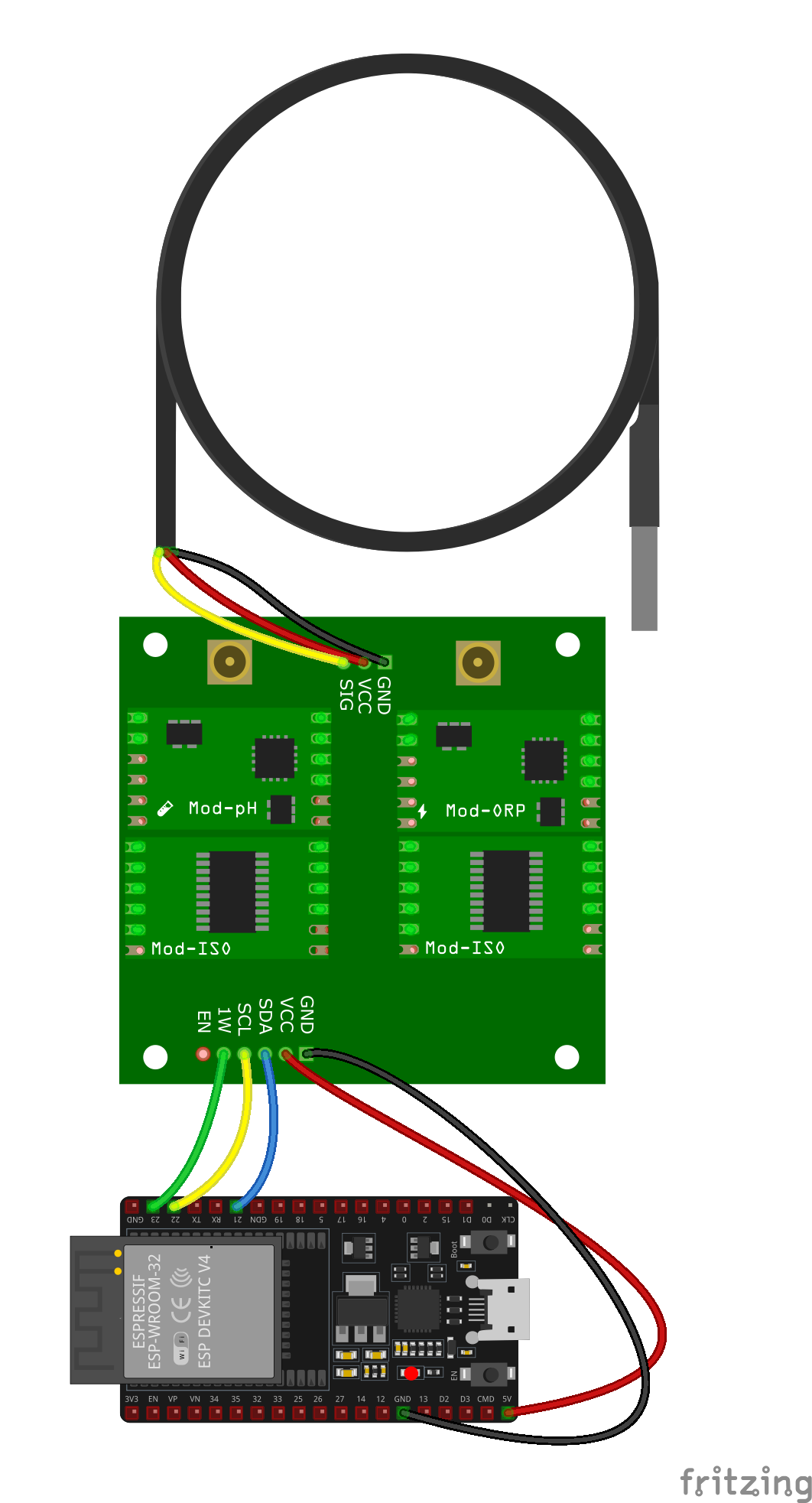 Wiring for ESP32 and the carrier board